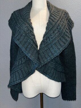 Elsamanda Anthropologie Chunky Cable Knit Shawl Cardigan Sweater Alpaca Blend- S